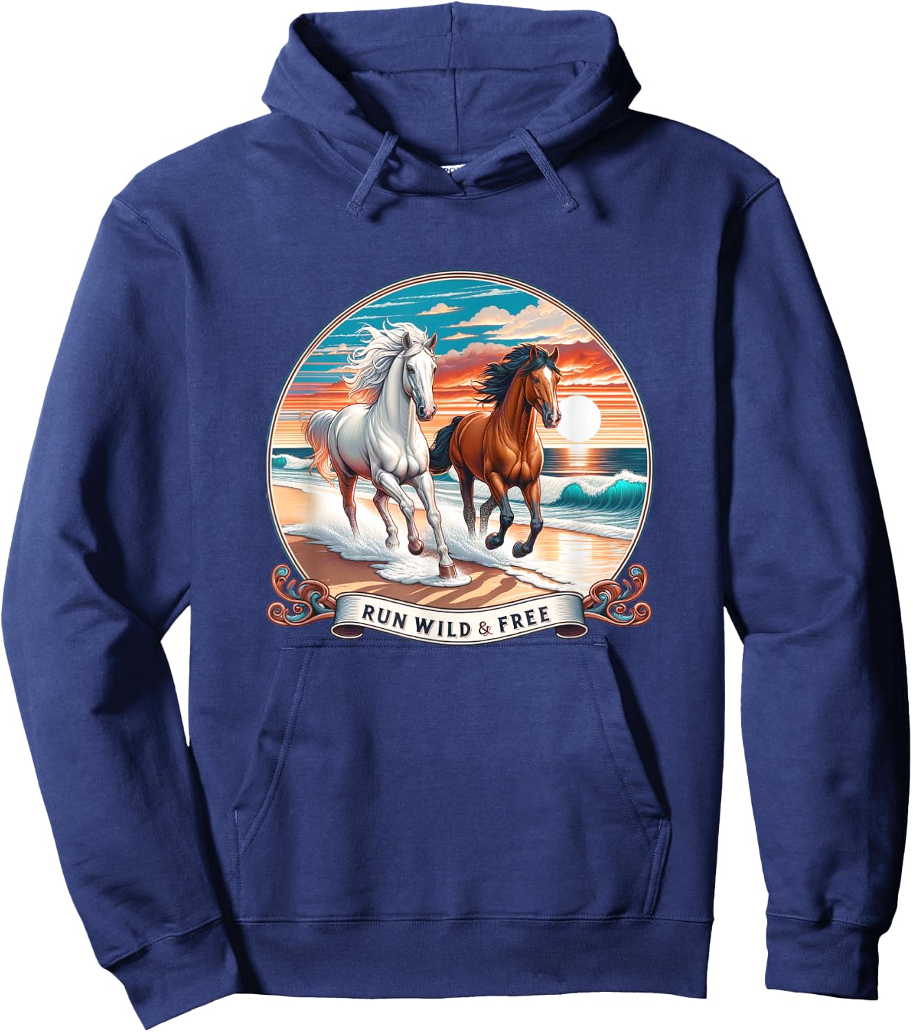 Run Wild And Free - Horses Running On Beach - Women Girls Kids Hoodie - Hoodie | Navy