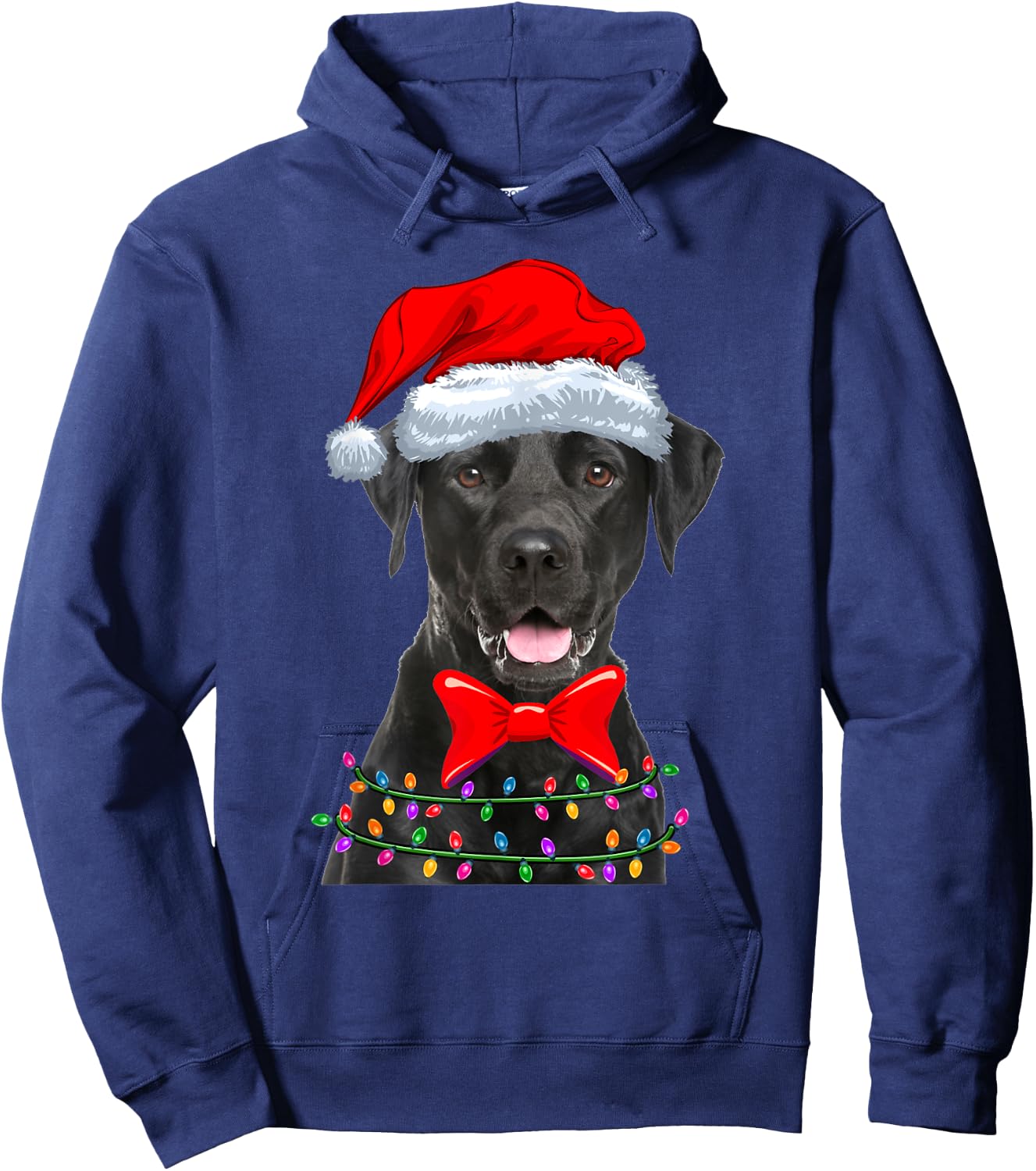 Christmas Lights Black Labrador Wearing Xmas Hat - Dog Lover Men Women Kids Hoodie - Hoodie | Navy