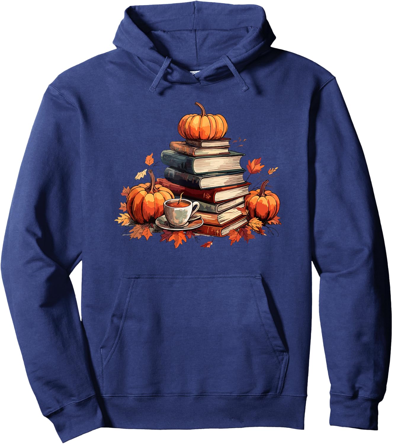 Books Coffee Fall Leaves and Pumpkins Vintage Library Hoodie - Hoodie | Navy