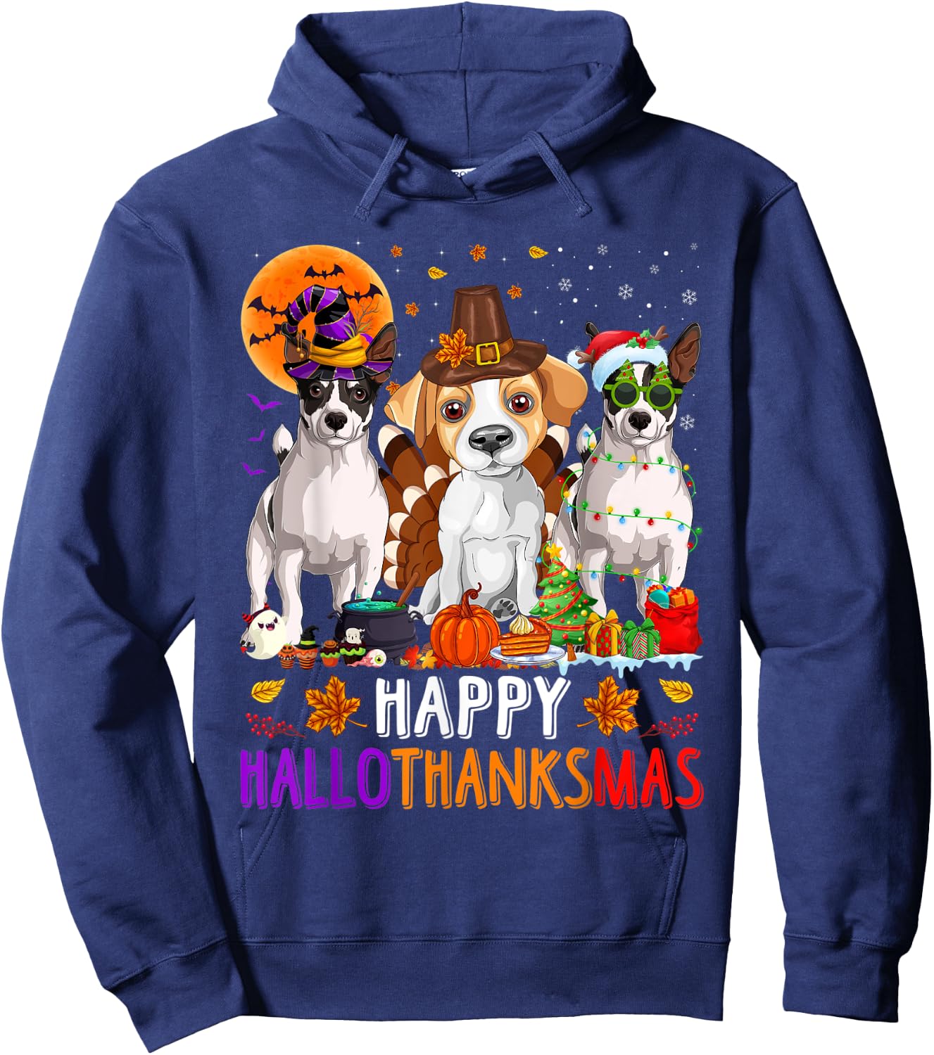 Happy Hallothanksmas Jack Russell Terrier Dog Halloween Xmas Hoodie - Hoodie | Navy