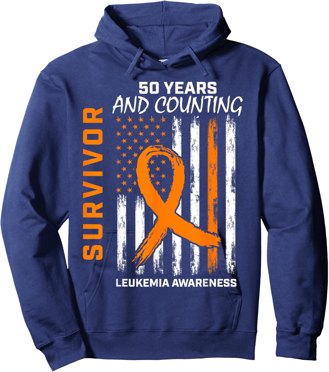 50 Year Leukemia Survivor Gifts American Flag Shirts Hoodie - Hoodie | Navy
