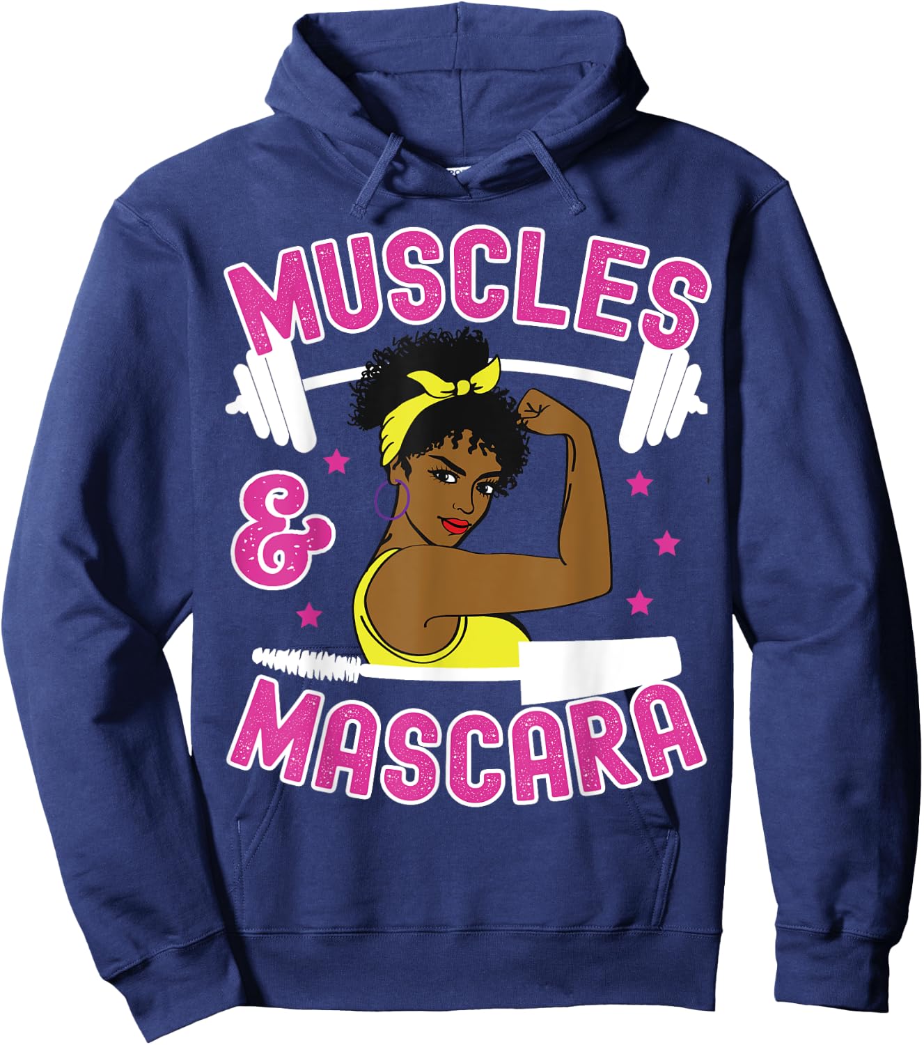 Muscles and Mascara Female Weight Lifter Gym Work Out Funny Hoodie - Hoodie | Navy