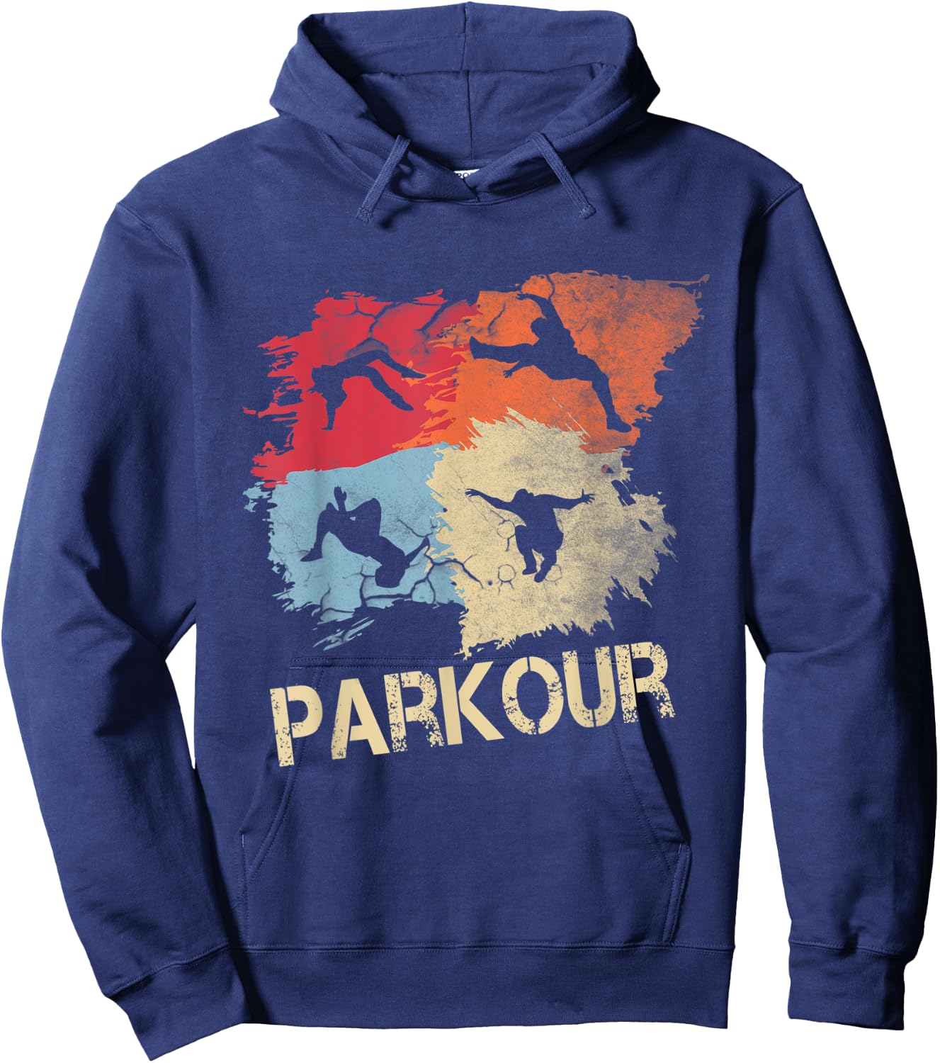 Retro Parkour Boys Silhouette Vintage Free Running Runner Hoodie - Hoodie | Navy