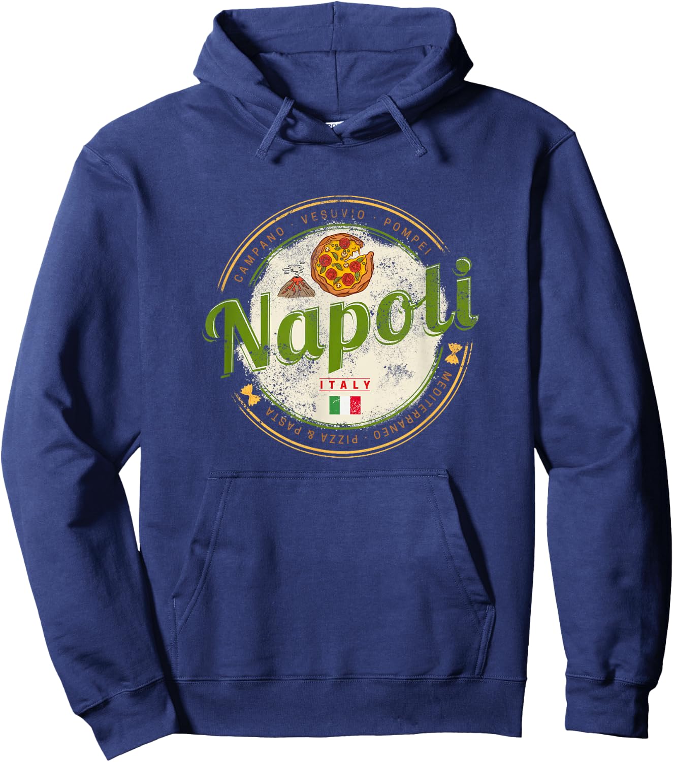 Naples Italy with Vesuvius and Pizza Vintage Souvenir Hoodie - Hoodie | Navy