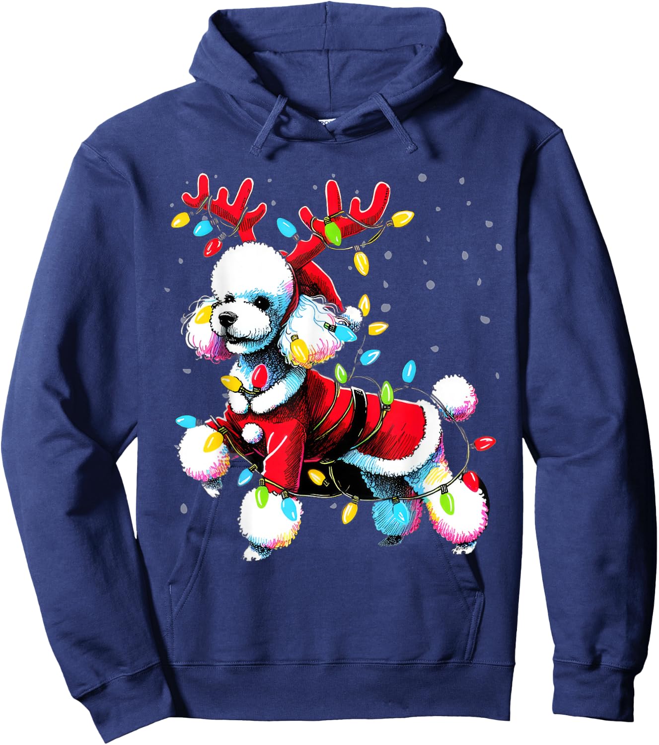 Poodle Santa Christmas Tree Lights, Funny Ugly Pajama Women Hoodie - Hoodie | Navy
