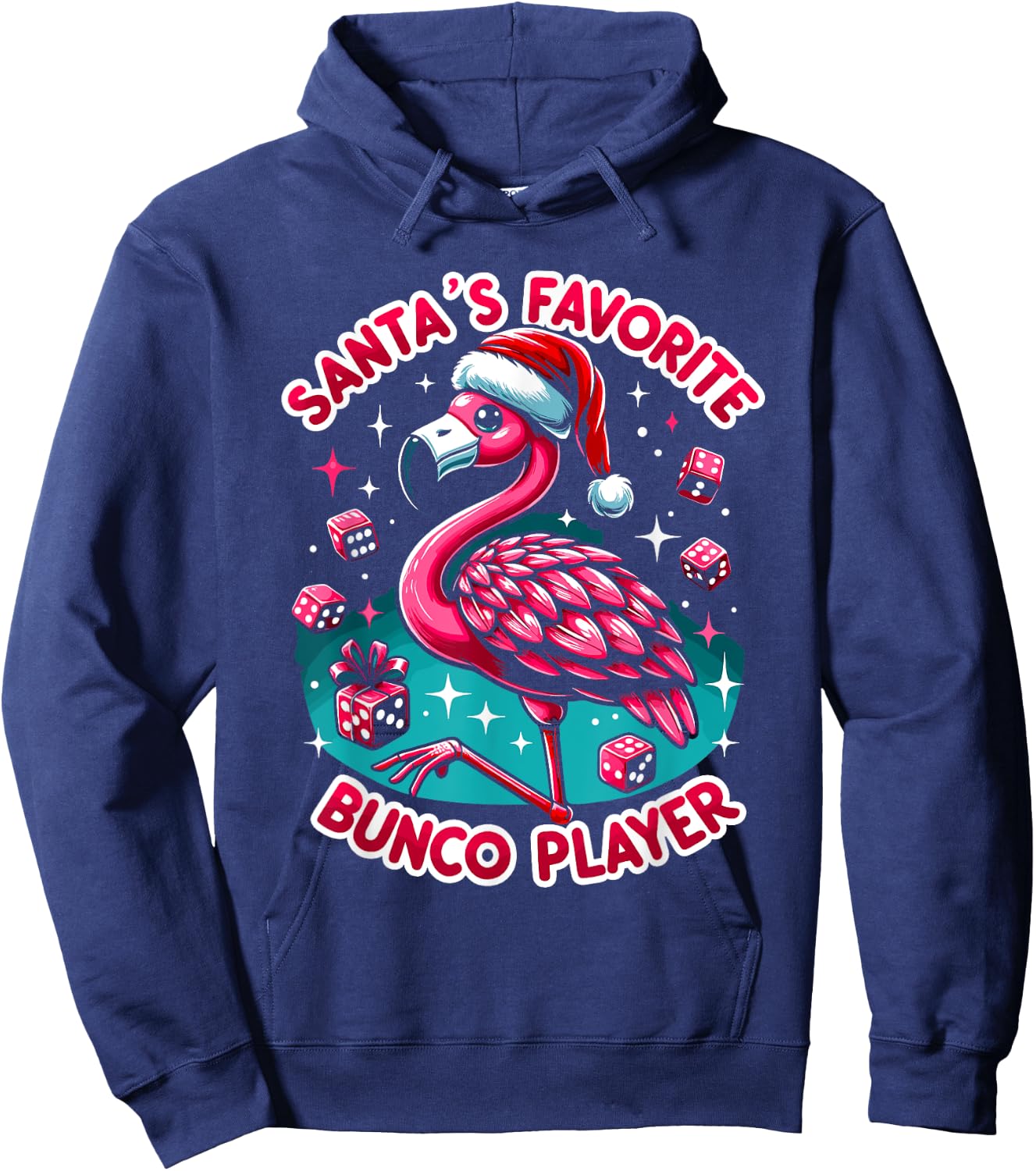 Christmas Flamingo Bunco Group Bunco Player Hoodie - Hoodie | Navy