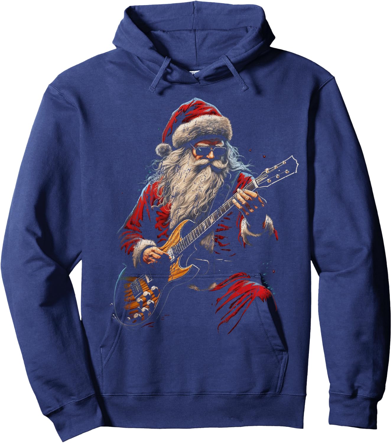 Rock Guitar Santa Claus Playing Guitar - Funny Christmas Hoodie - Hoodie | Navy