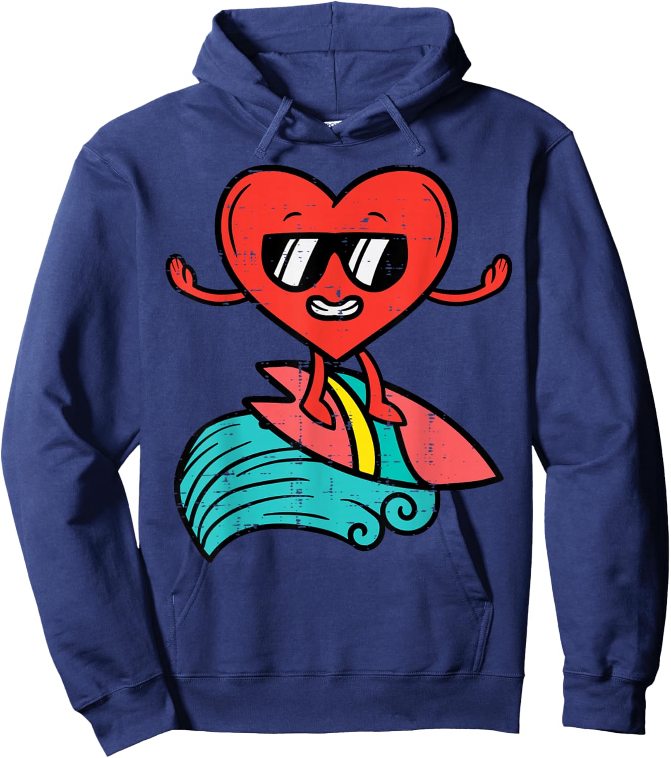Valentines Day Surfing Heart Funny Surfer Men Women Kids Boy Hoodie - Hoodie | Navy