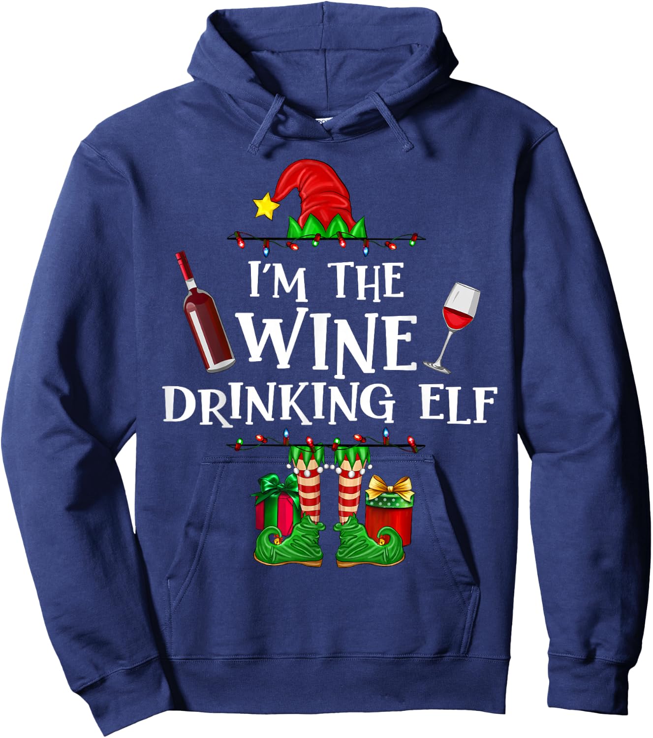 I'm The Wine Drinking Elf Funny Christmas Matching Pajama Hoodie - Hoodie | Navy
