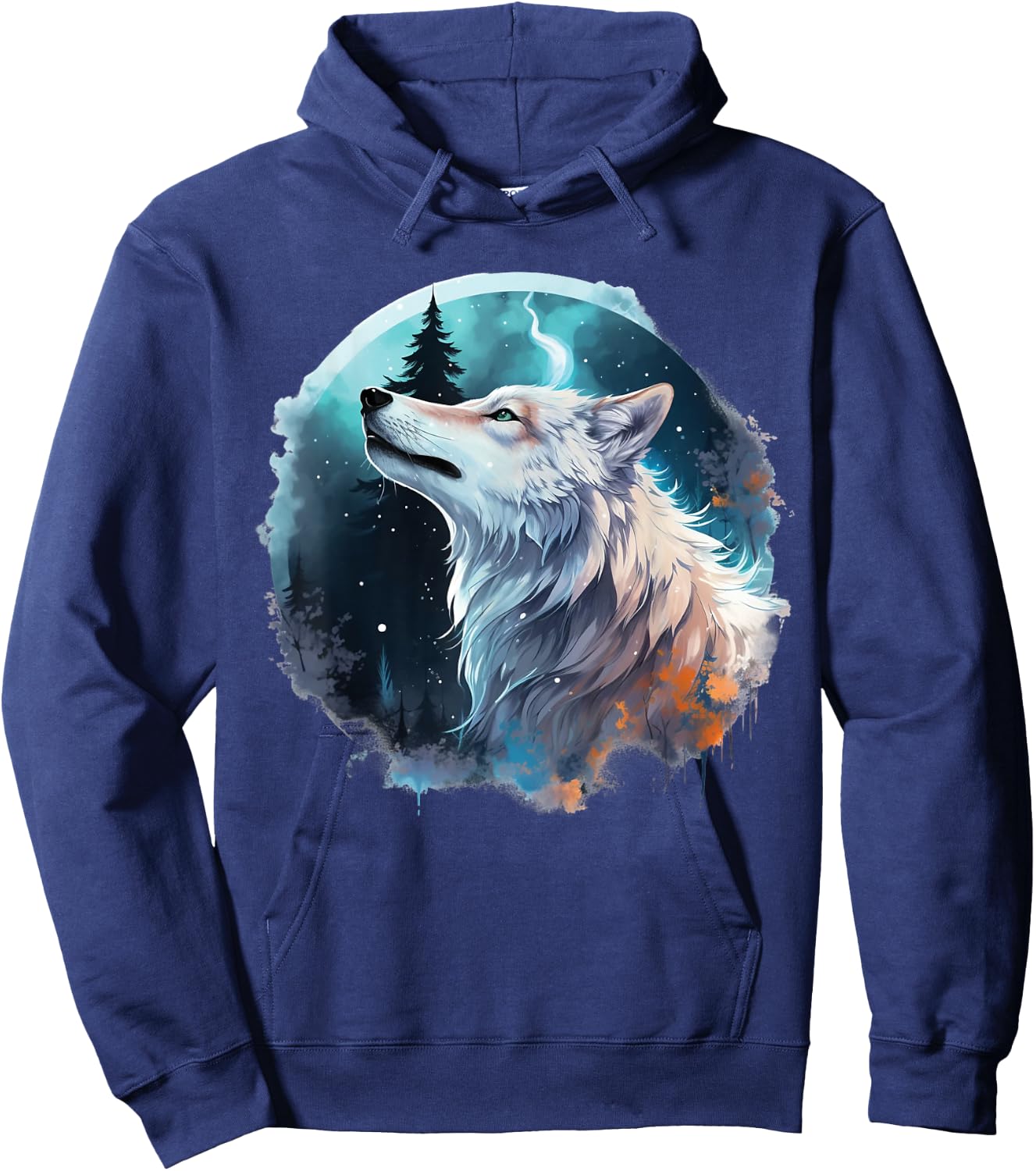 Wolf Howling At The Moon Hoodie - Hoodie | Navy