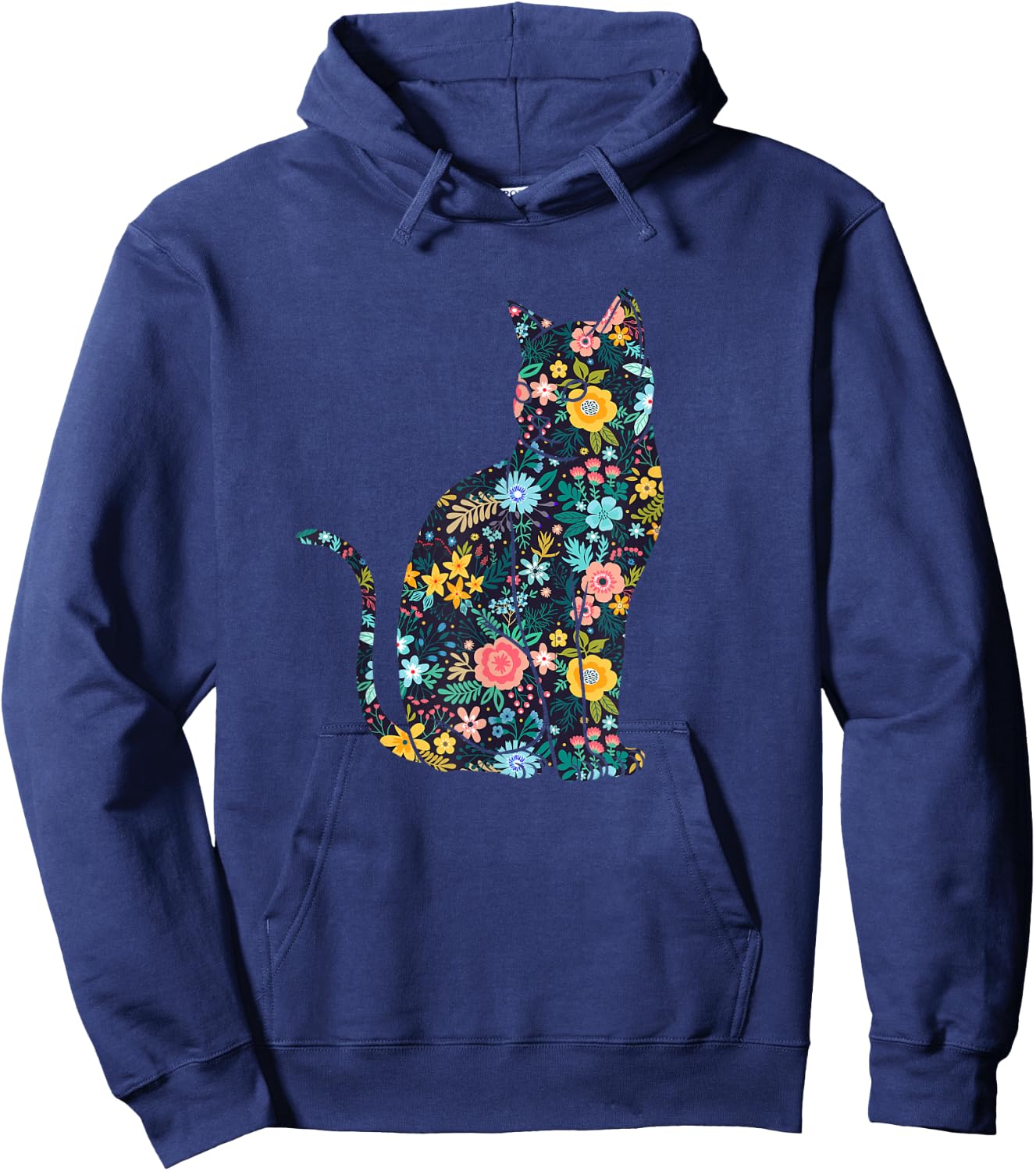 Floral Cat Silhouette Girls Graphic Hoodie - Hoodie | Navy
