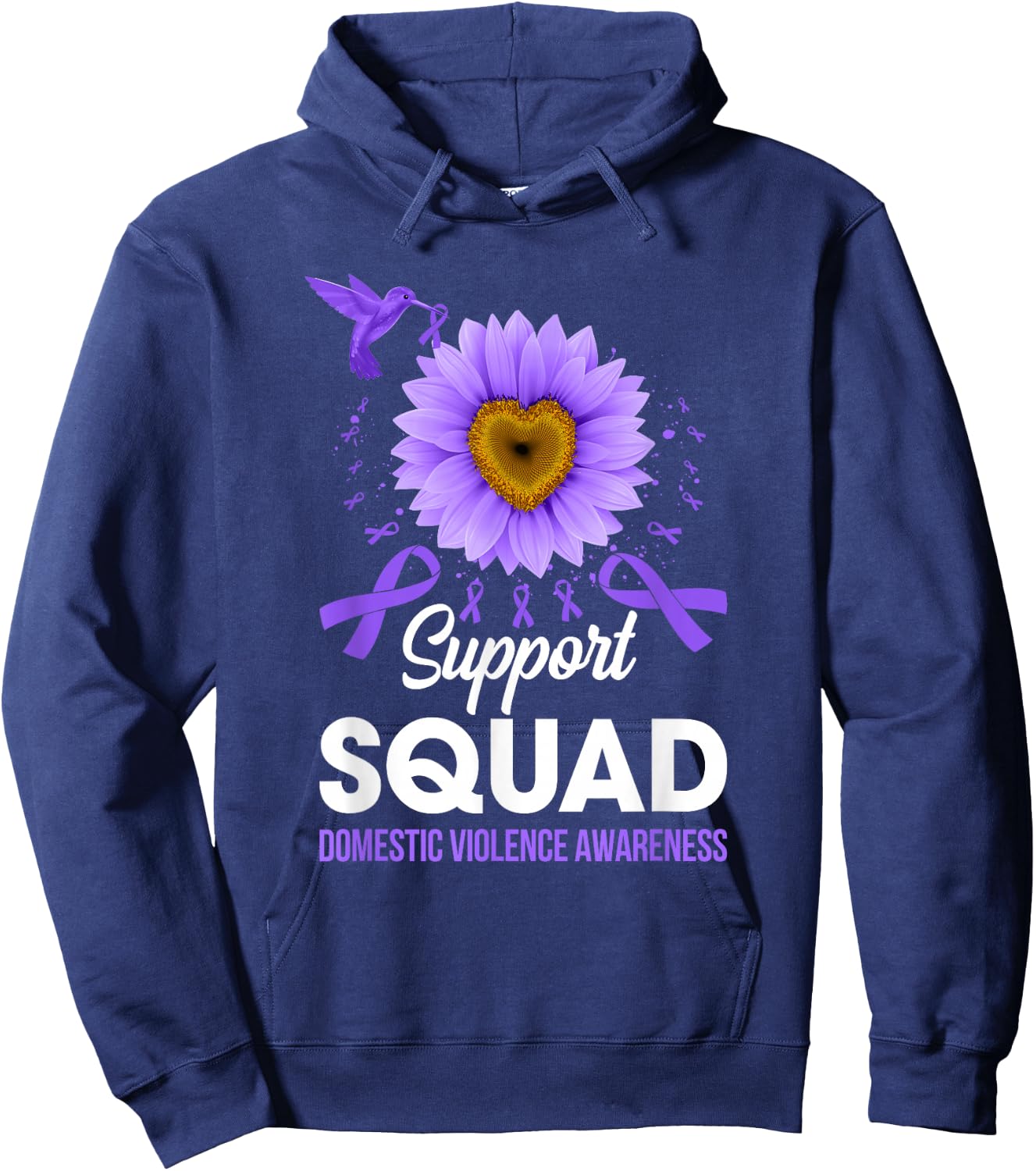 Support Squad Domestic Violence Awareness Sunflower Hoodie - Hoodie | Navy
