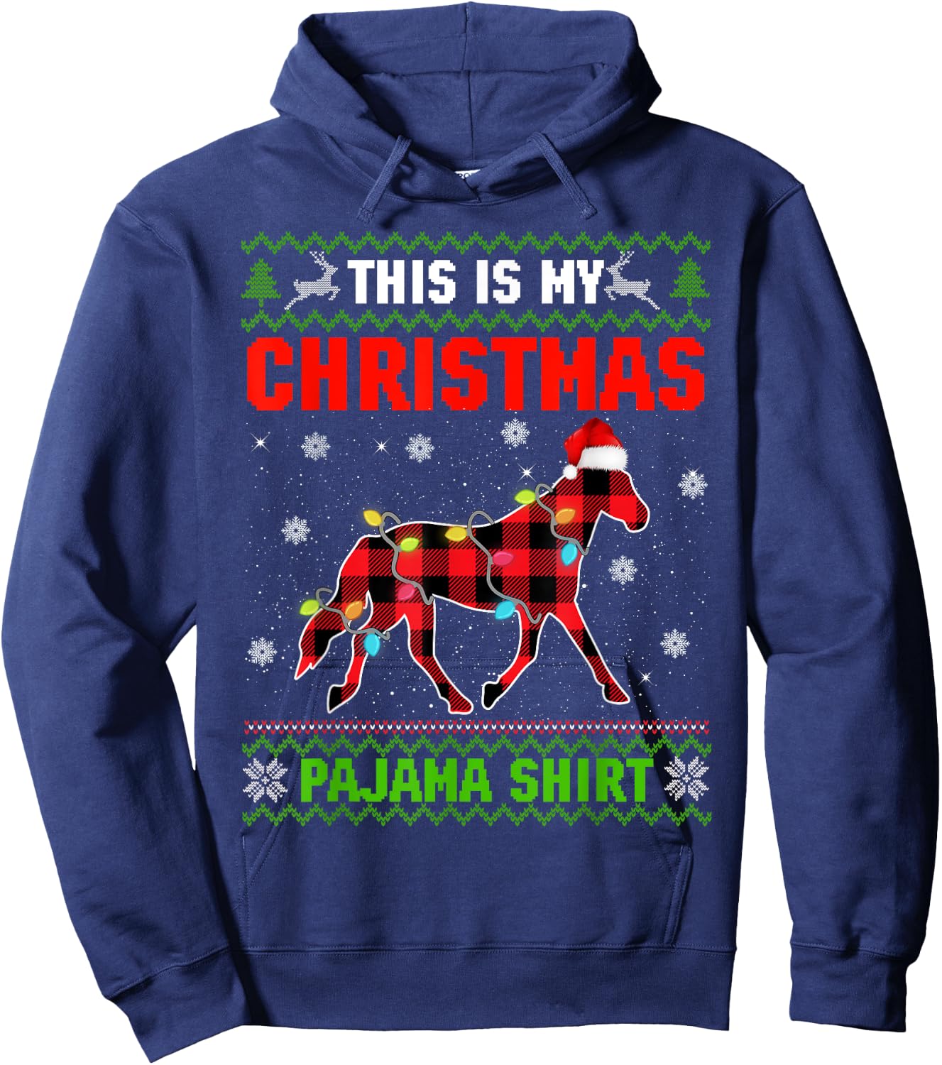This Is My Christmas Lights Pajama Xmas Horse Lover Hoodie - Hoodie | Navy