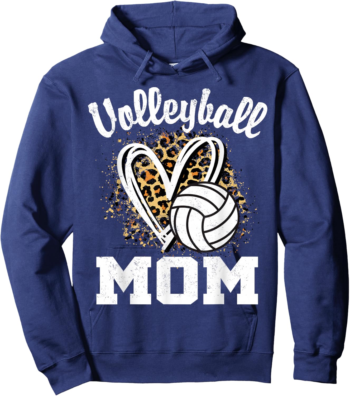 Volleyball Mom Leopard Heart Hoodie - Hoodie | Navy