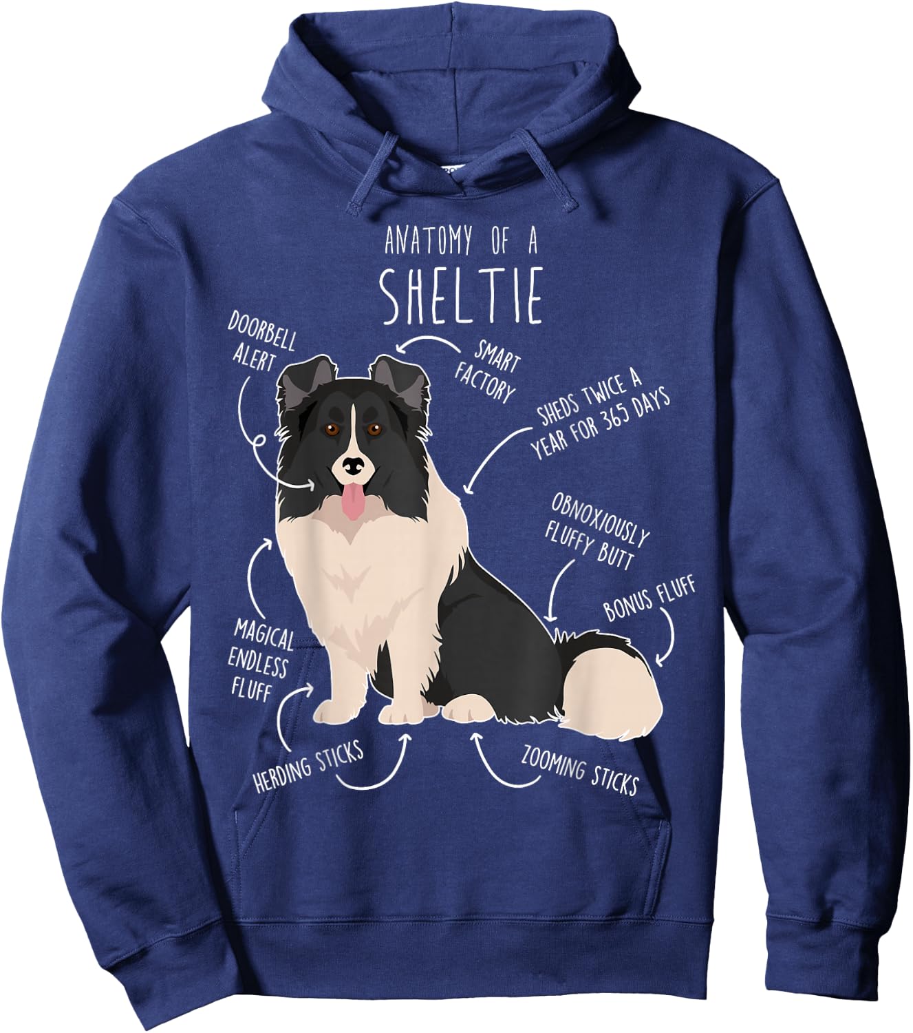 Bi Black Sheltie Shetland Sheepdog Anatomy, Funny Cute Pet Men Women Girls Kids Hoodie - Hoodie | Navy