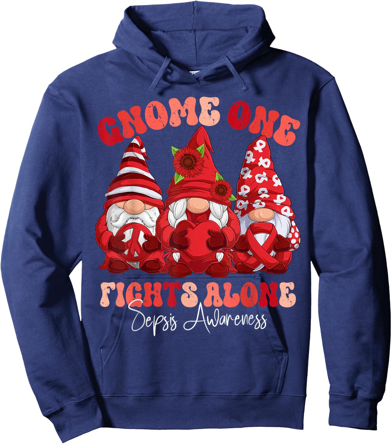 Sepsis Awareness Month Red Ribbon Gnomies Hoodie - Hoodie | Navy
