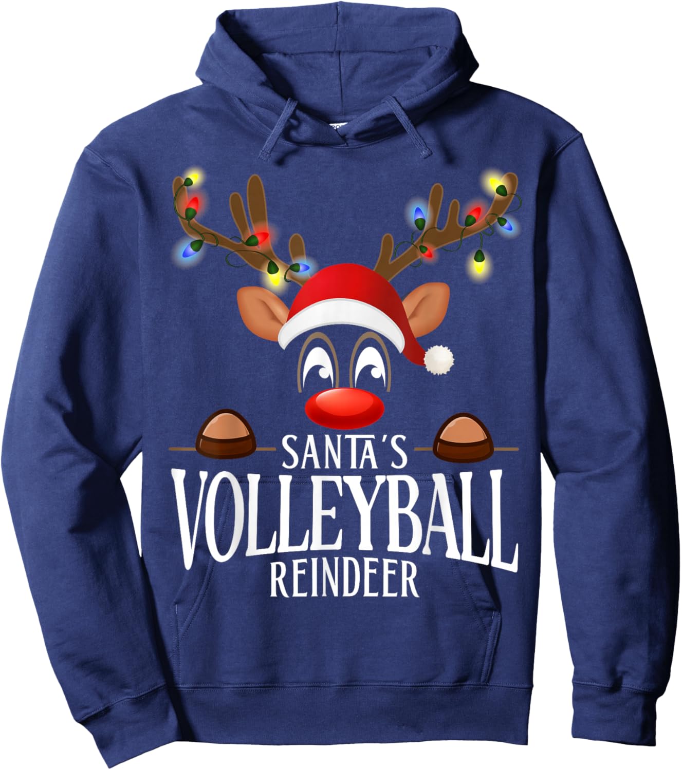 Santa's Volleyball Reindeer Funny XMas Matching PJS Hoodie - Hoodie | Navy