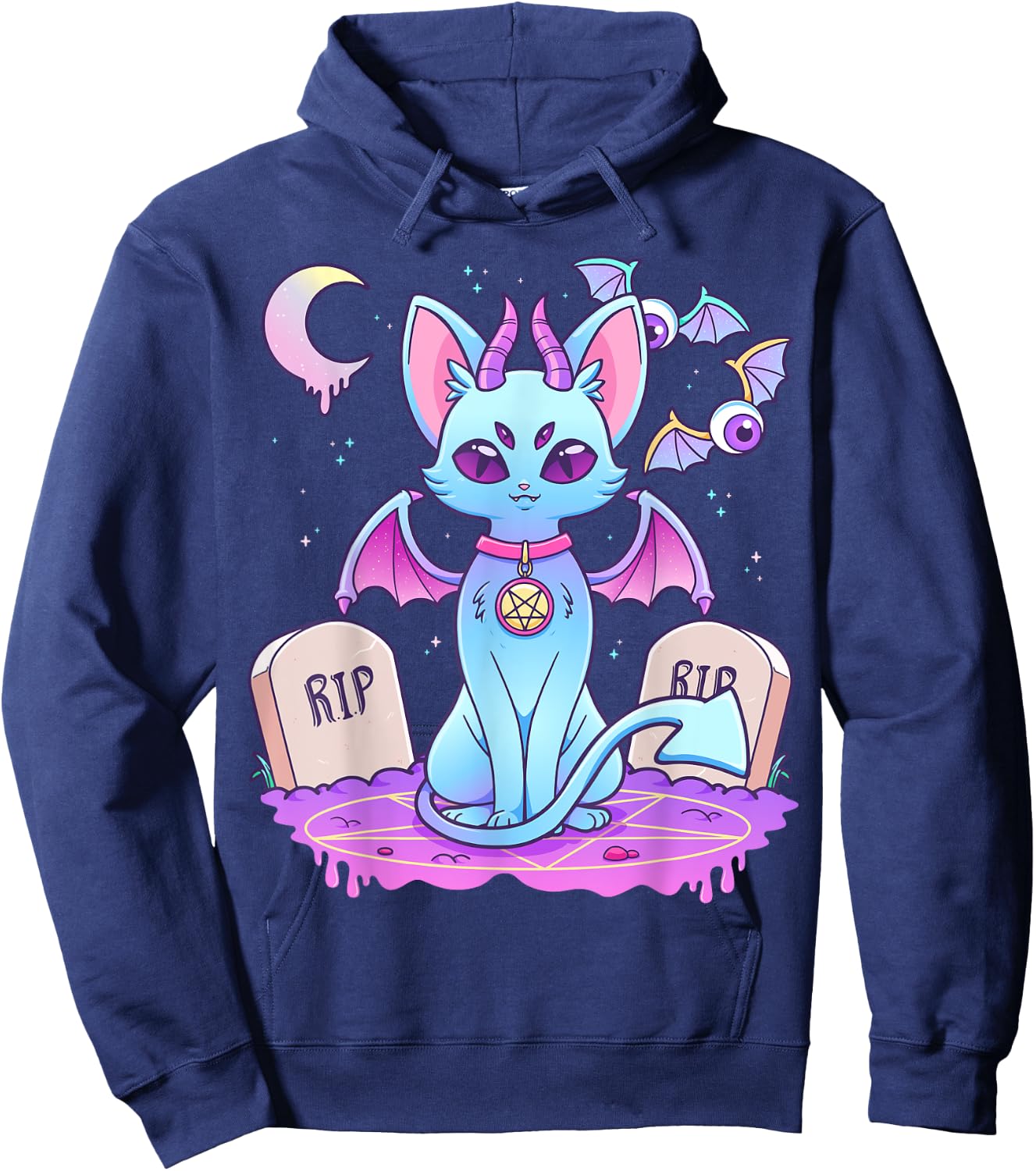 Pastel Goth Creepy Pentagram Cat Kawaii Emo Kitten Nu Goth Men Women Girls Kids Hoodie - Hoodie | Navy