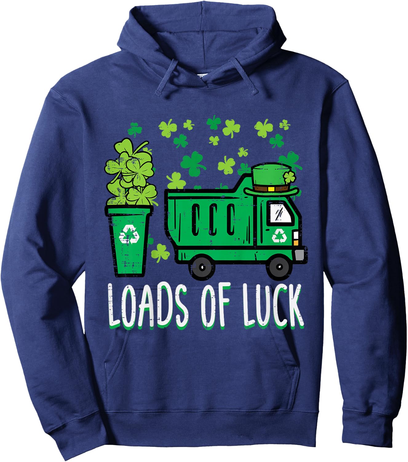 Kids St Patricks Day Garbage Truck Load Of Luck Toddler Boys Hoodie - Hoodie | Navy