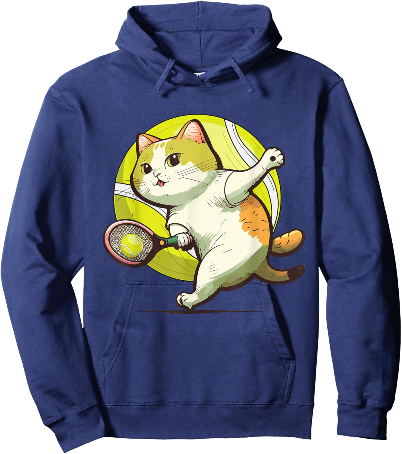 Funny Tennis Racket Cat Playing Tennis Women Kids Hoodie - Hoodie | Navy