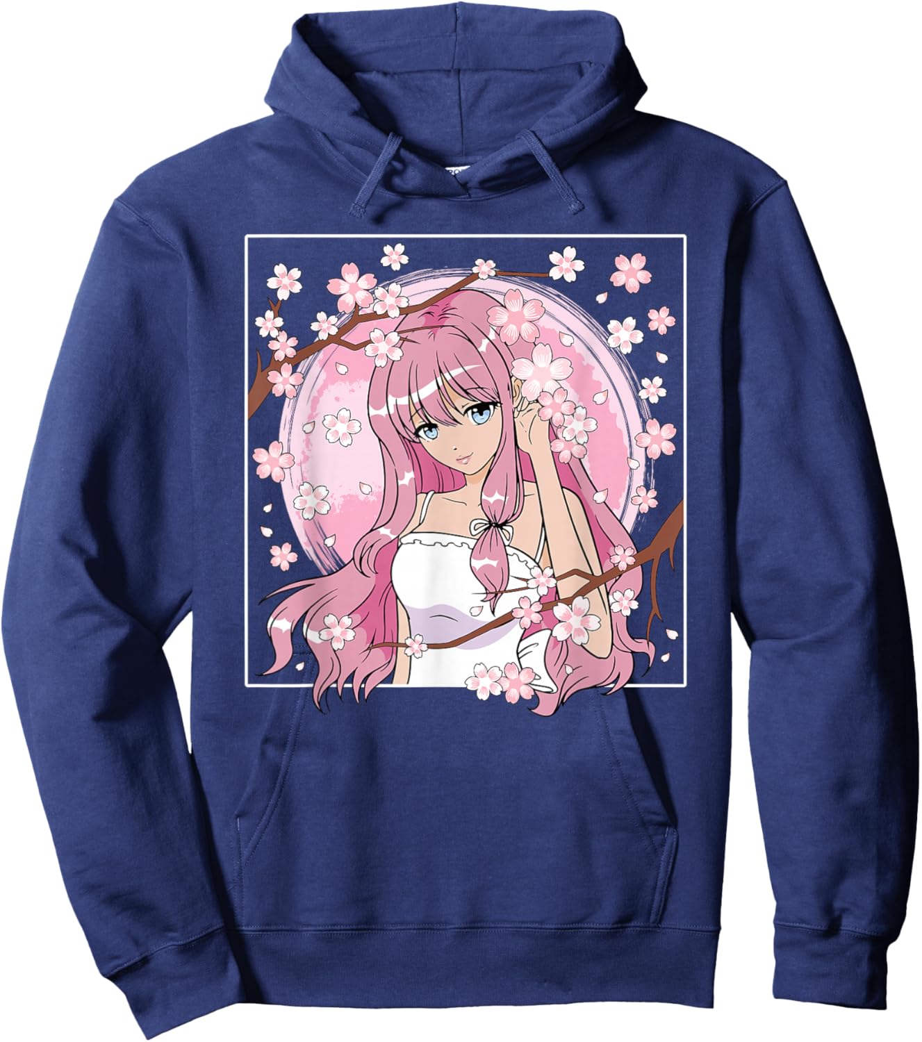 Japanese Anime Girl Otaku Cherry Blossom Sakura Women Hoodie - Hoodie | Navy
