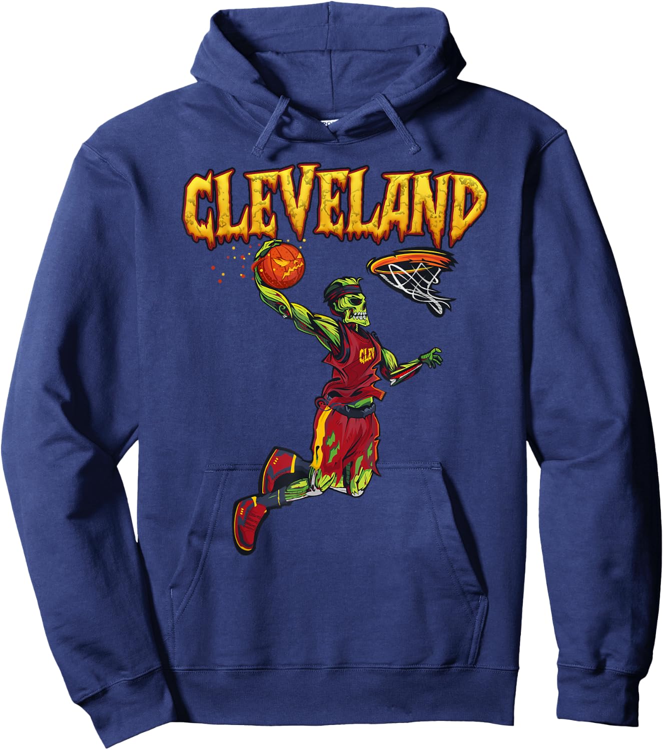 Jump Zombie Cleveland Dunk Player Halloween Pumpkin Ball Hoodie - Hoodie | Navy