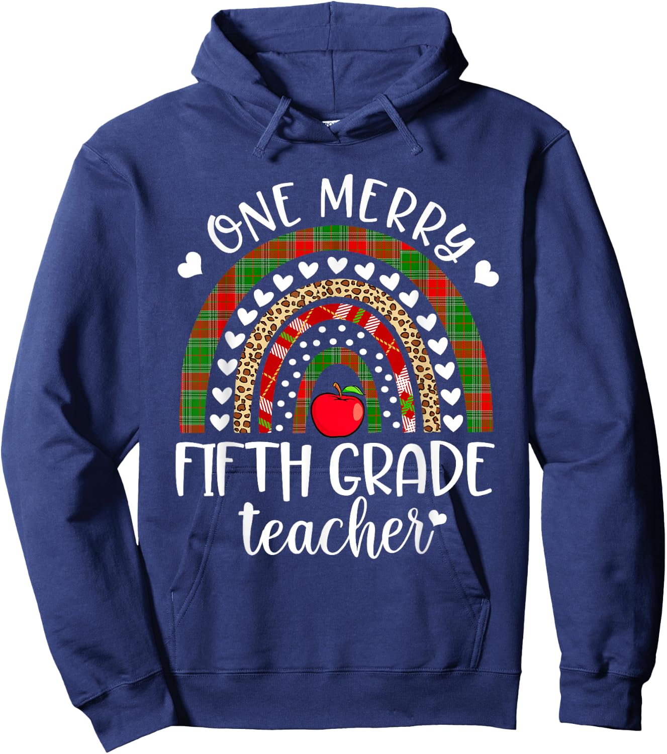One Merry Fifth Grade Teacher Christmas Rainbow Leopard Xmas Hoodie - Hoodie | Navy