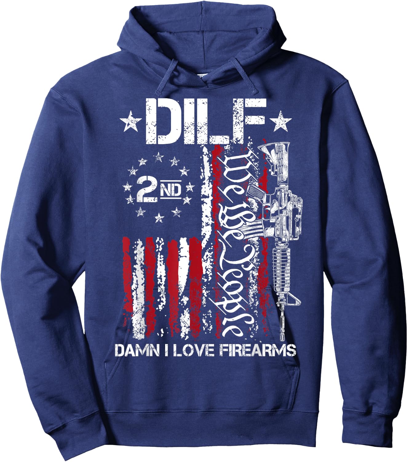 Funny DILF - Damn I Love Firearms Gun American Flag Men Hoodie - Hoodie | Navy