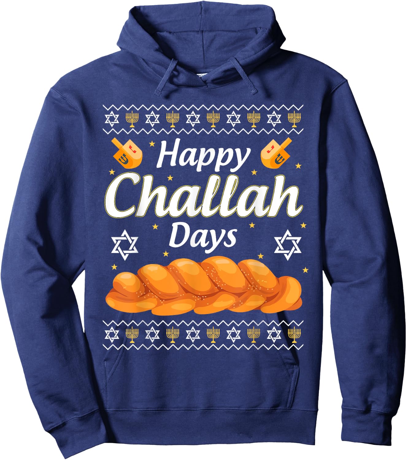 Happy Challah Days Hanukkah Hoodie - Hoodie | Navy