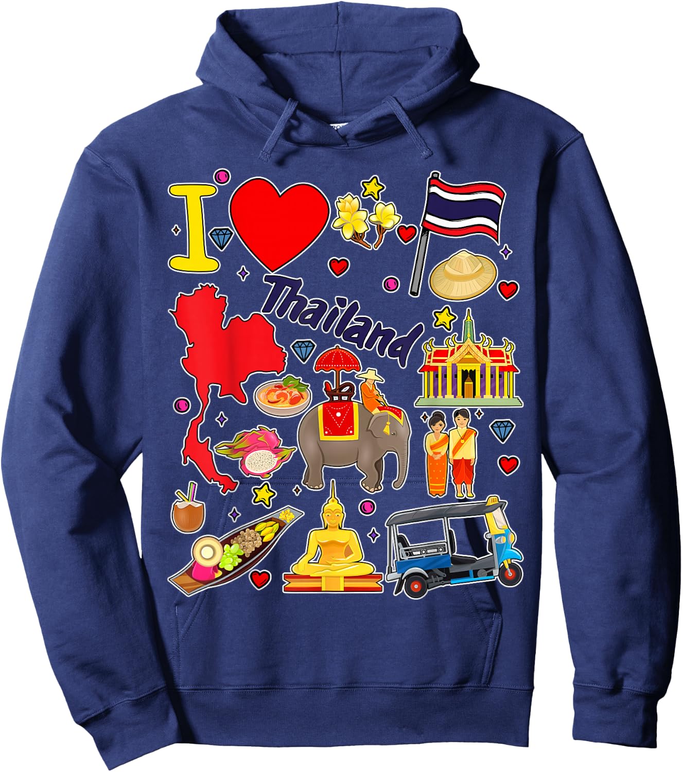 Thai hand drawn landmarks, Thailand map, Culture icons Hoodie - Hoodie | Navy