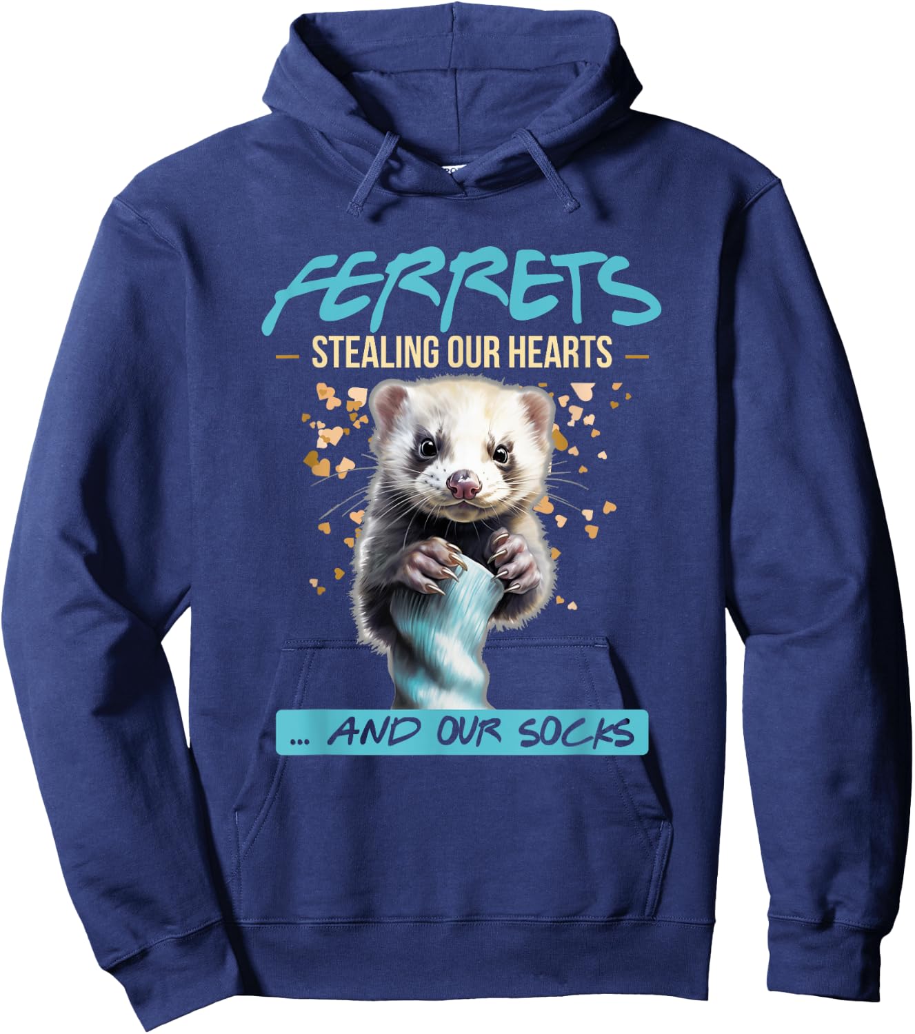 Ferrets Hearts & Socks | Ferret Pet Owner Funny Hoodie - Hoodie | Navy