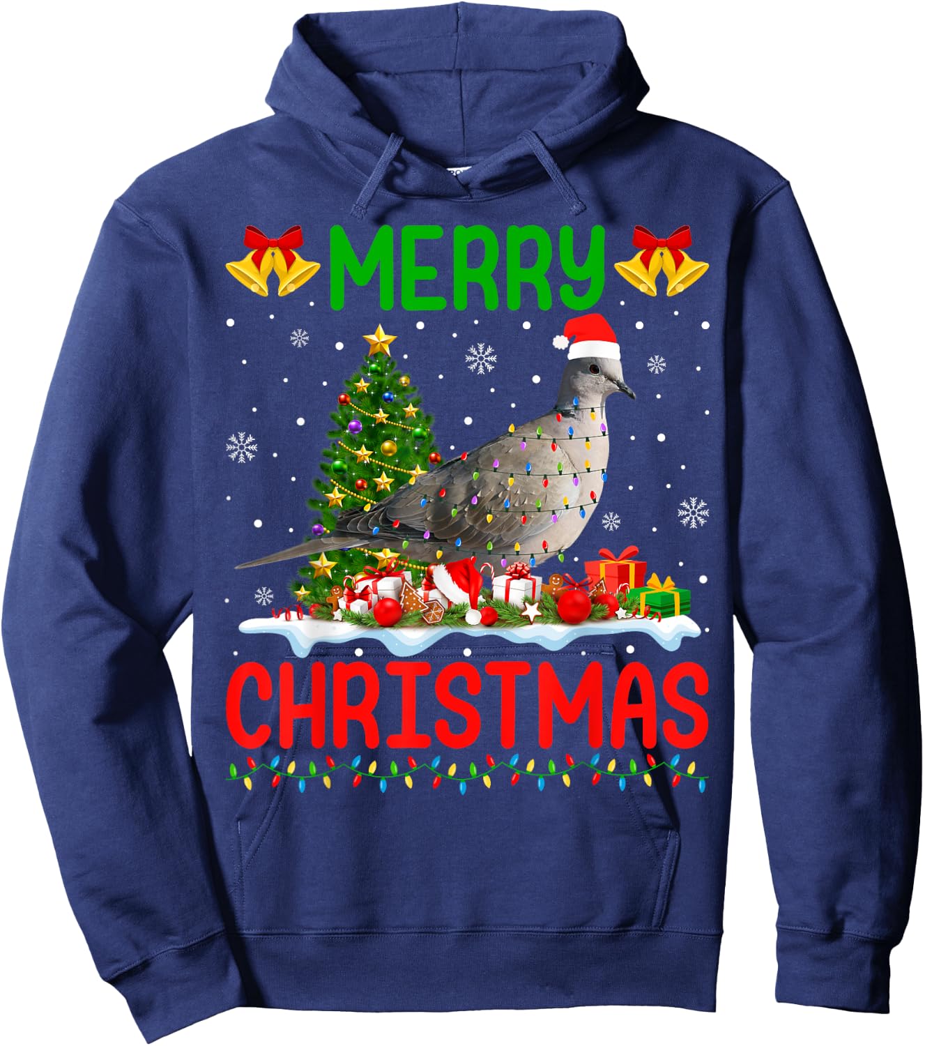 Xmas Dove Bird Lighting Santa Merry Christmas Mourning Dove Hoodie - Hoodie | Navy