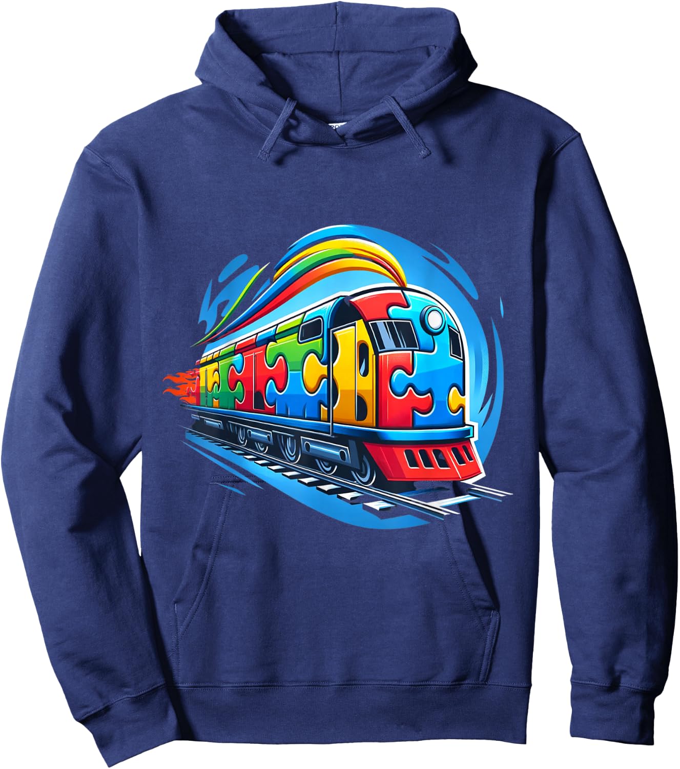 Autism Rainbow Puzzle Piece Train Acceptance Awareness Hoodie - Hoodie | Navy
