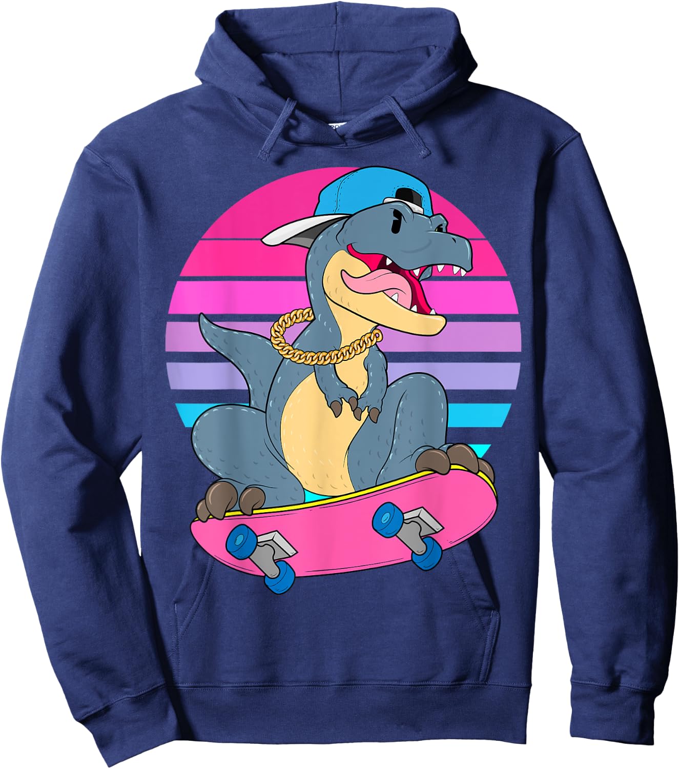 Skateboarding Dinosaur T-Rex Dino RAD Skateboard 80s Skater Hoodie - Hoodie | Navy