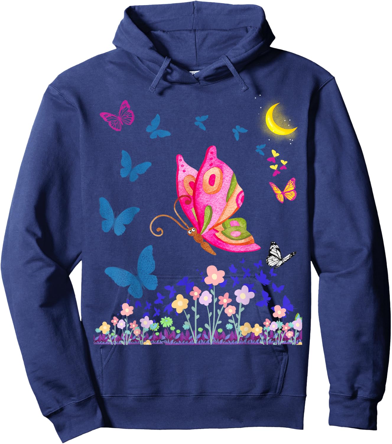 Faithrizing Butterfly Lovers Design - Girls' Butterfly Shirt - Black - Small - Classic Fit - Short Sleeve Hoodie - Hoodie | Navy