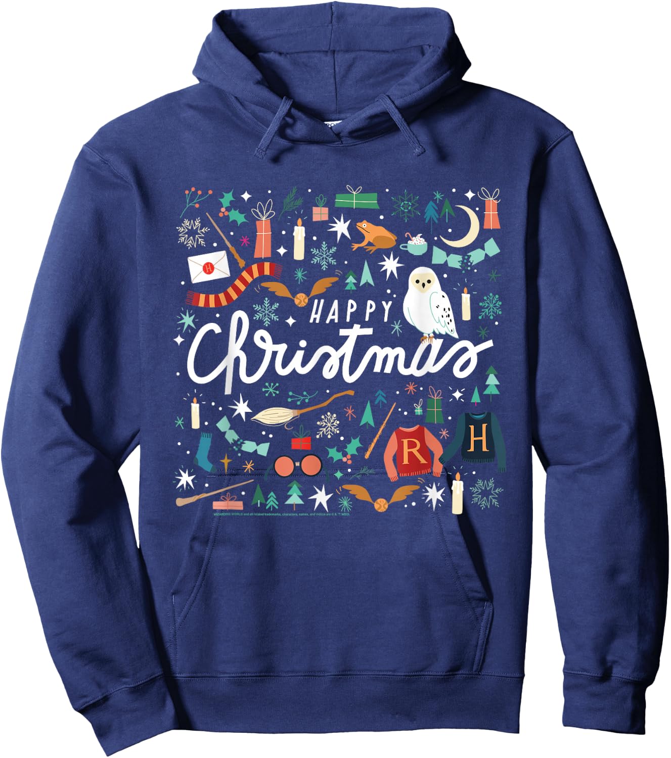 Harry Potter Happy Christmas, Hedwig, Golden Snitch Hoodie - Hoodie | Navy