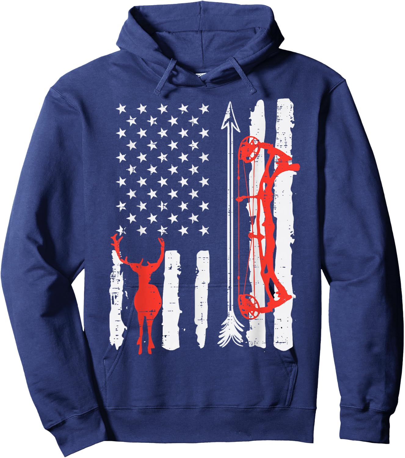 US Flag Deer Bow Hunting Patriotic Archer Hunter Men Women Hoodie - Hoodie | Navy