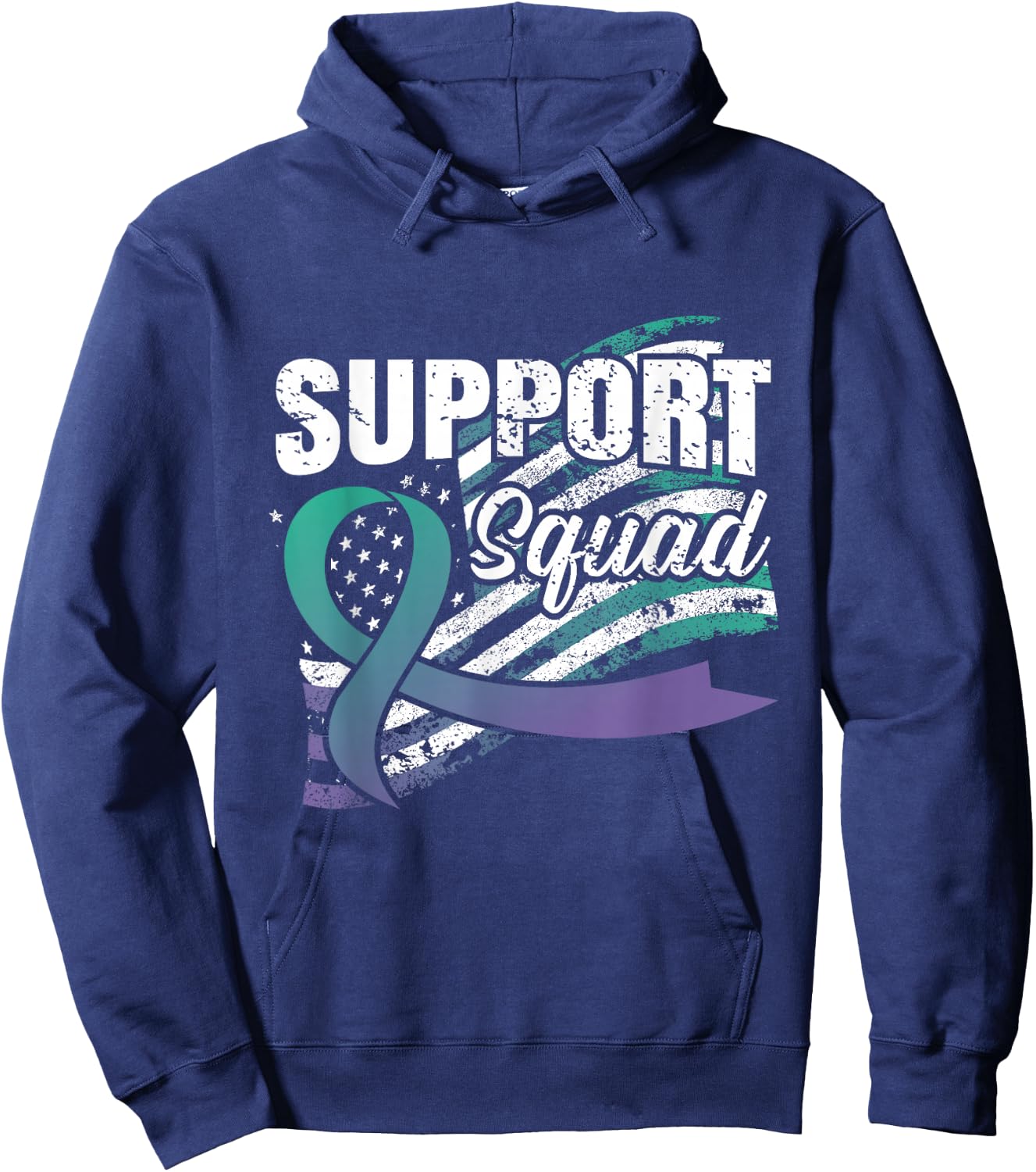 Anal Cancer Support Squad USA Flag Awareness Ribbon Hoodie - Hoodie | Navy