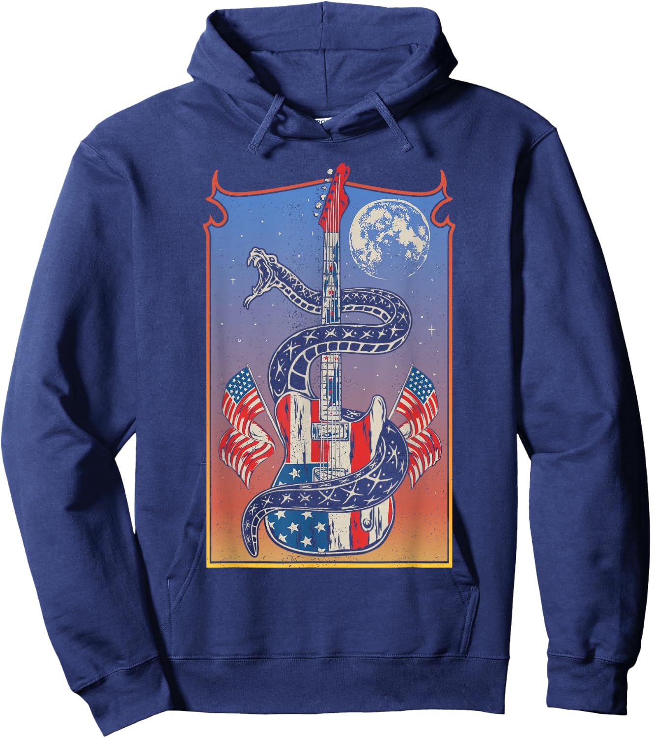 American Flag Guitar 4th of July Guitarist USA Country Music Hoodie - Hoodie | Navy