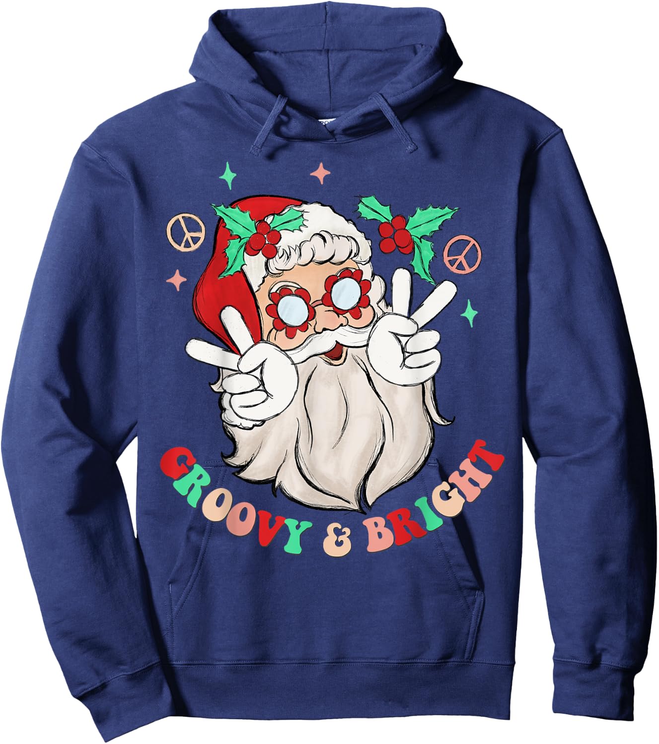 Hippie Santa Groovy Peace Sign Funny Merry Christmas Hoodie - Hoodie | Navy