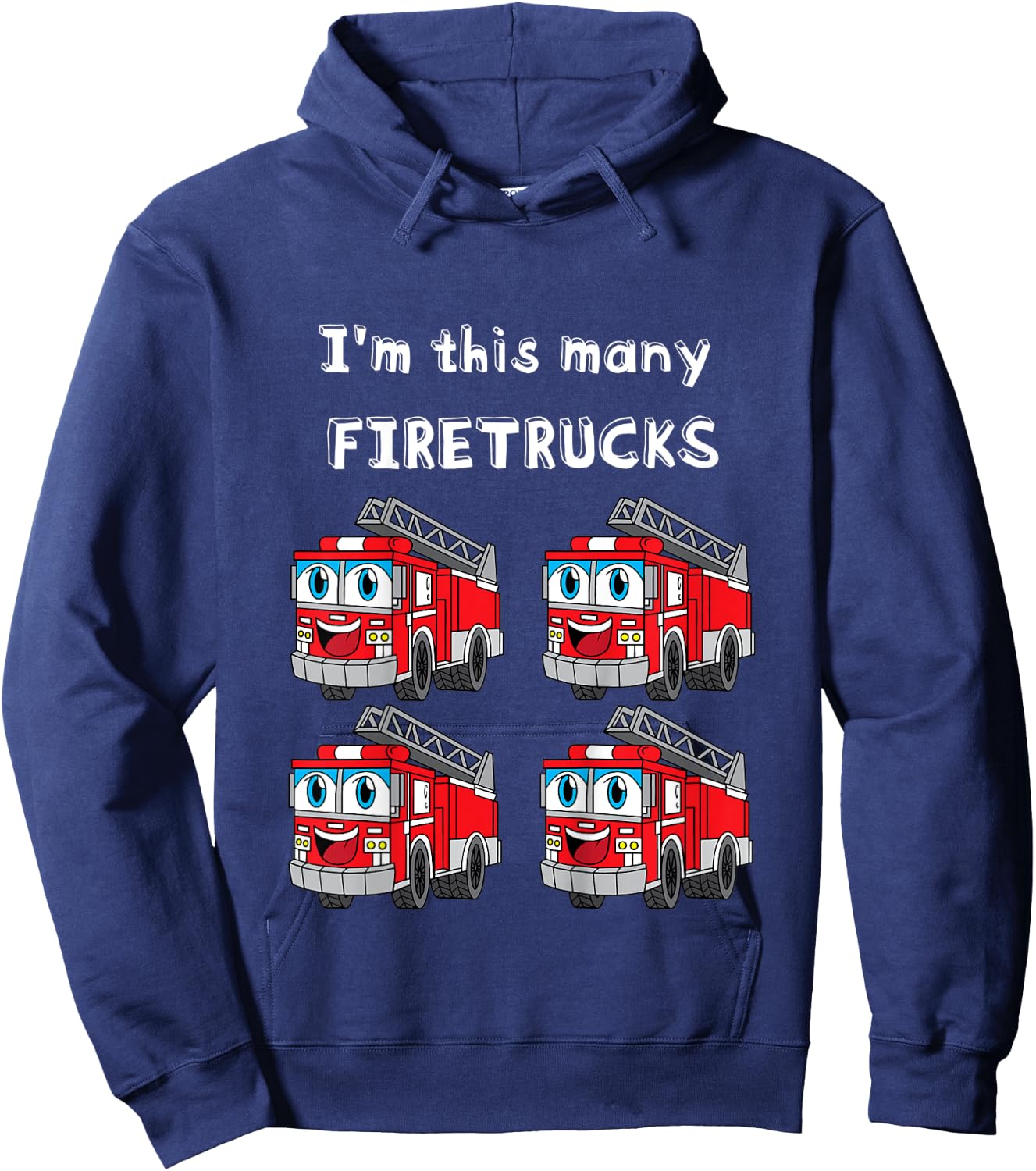 Kids Firetruck 4th Birthday I'm This Many Firetrucks 4-Year-Old Hoodie - Hoodie | Navy