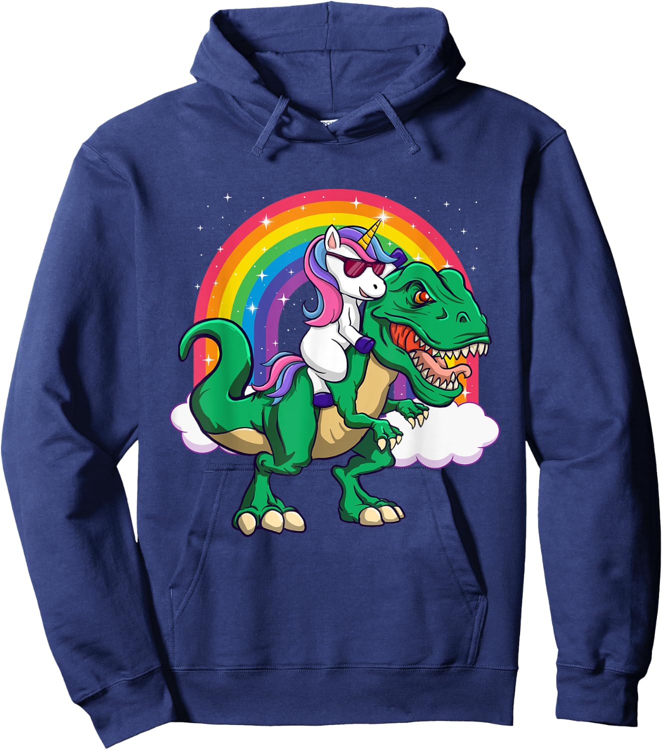 Unicorn Riding Dinosaur - Mythical Animal Rainbow Unicorn Hoodie - Hoodie | Navy