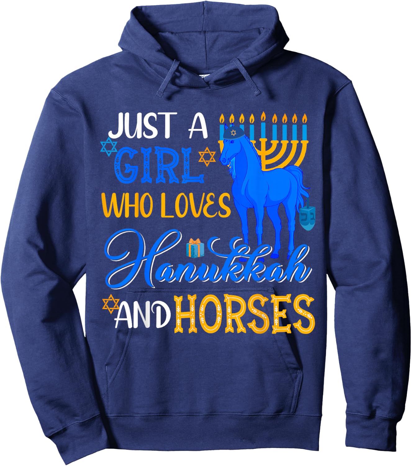 Just A Girl Who Loves Hanukkah And Horses Menorah Horse Farm Hoodie - Hoodie | Navy