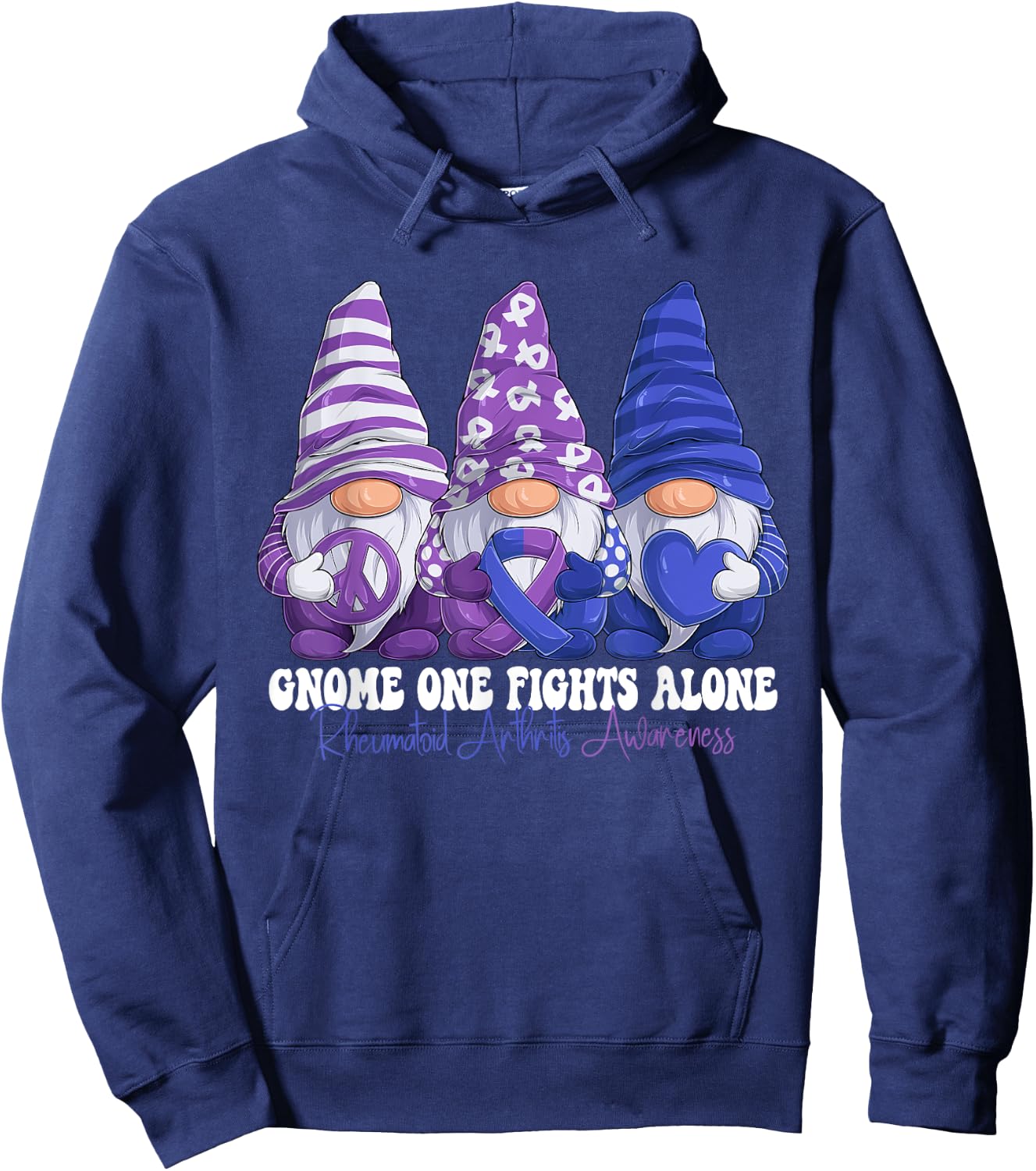 Funny Gnomies Rheumatoid Arthritis Awareness Month Ribbon Hoodie - Hoodie | Navy