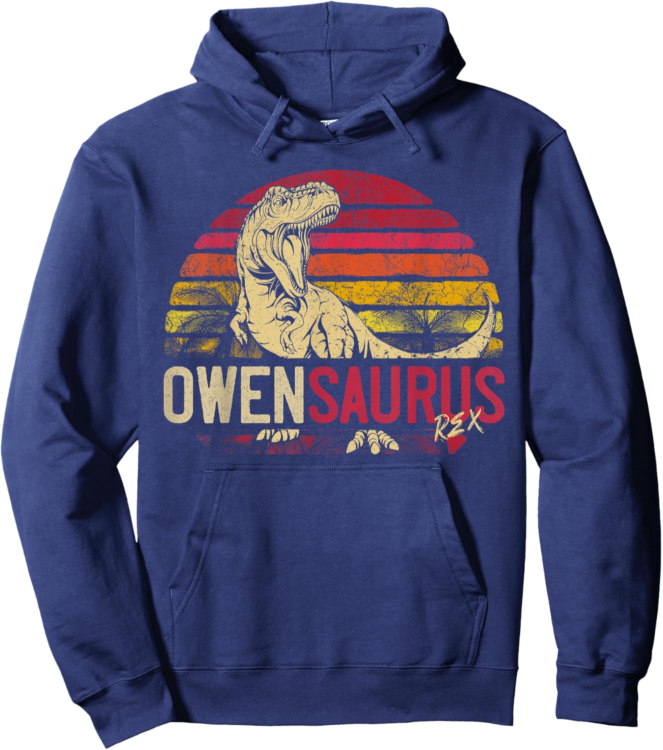 Owen Saurus Funny Personalized Dinosaur T Rex Name Boys Gift Hoodie - Hoodie | Navy
