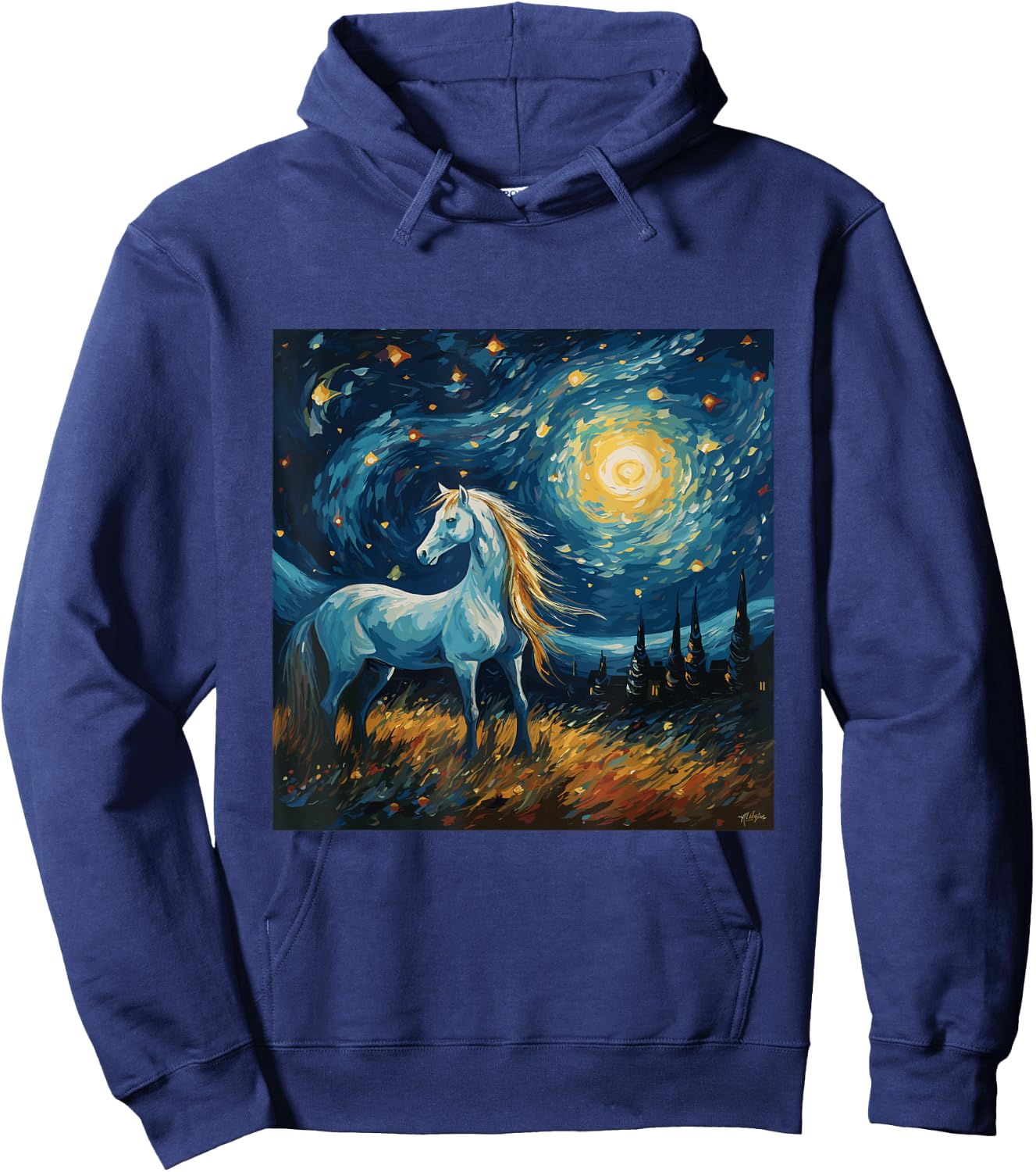 Horse in Starry Night Van Gogh inspired Art for Horses Lover Hoodie - Hoodie | Navy