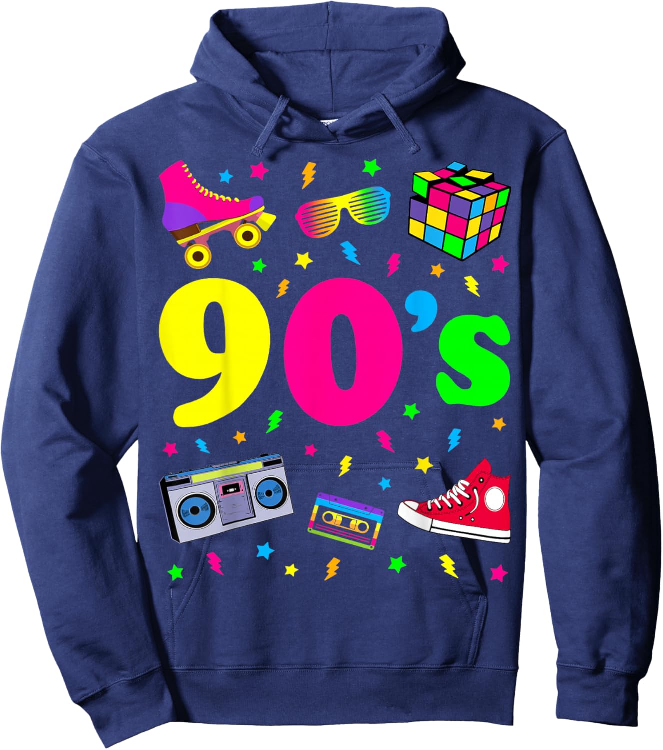 Retro Gifts Vintage 90s Costume Shirts - I Love The 90s - Women's Classic Fit Black Cartoon - Small Hoodie - Hoodie | Navy