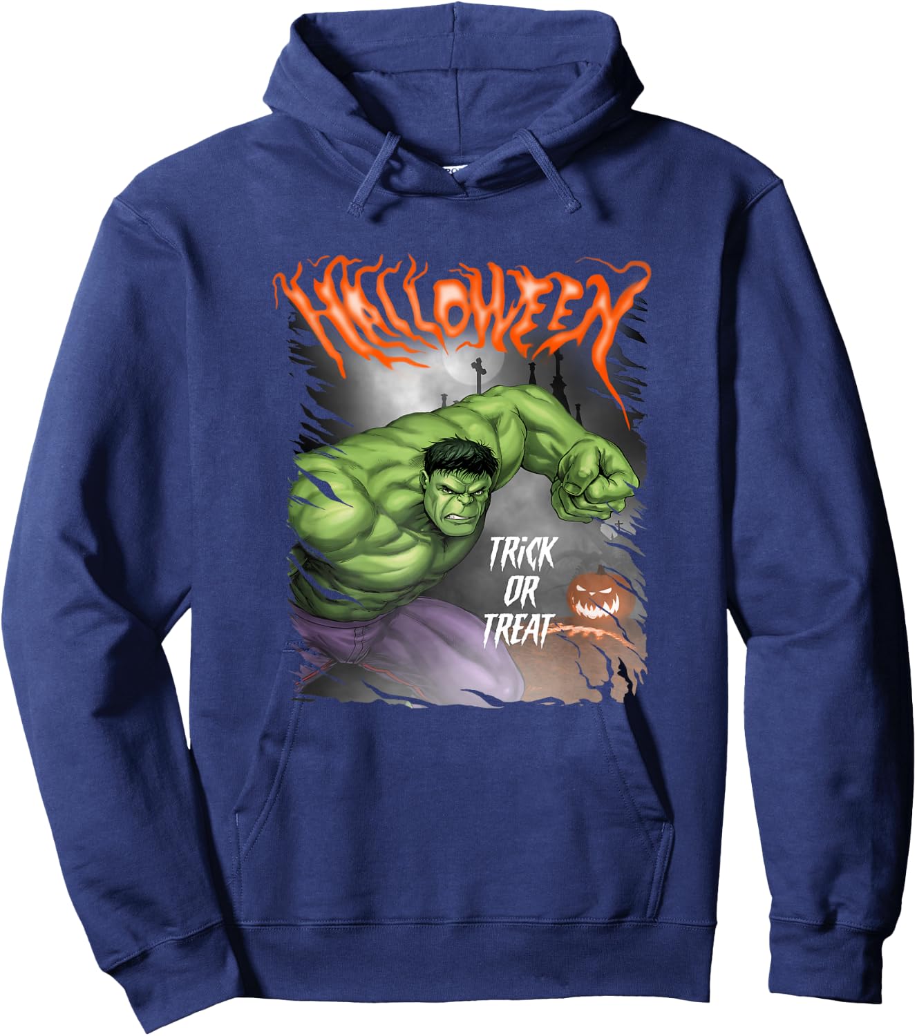 Marvel Comics Retro Classic Halloween Hulk Pumpkin Poster Hoodie - Hoodie | Navy