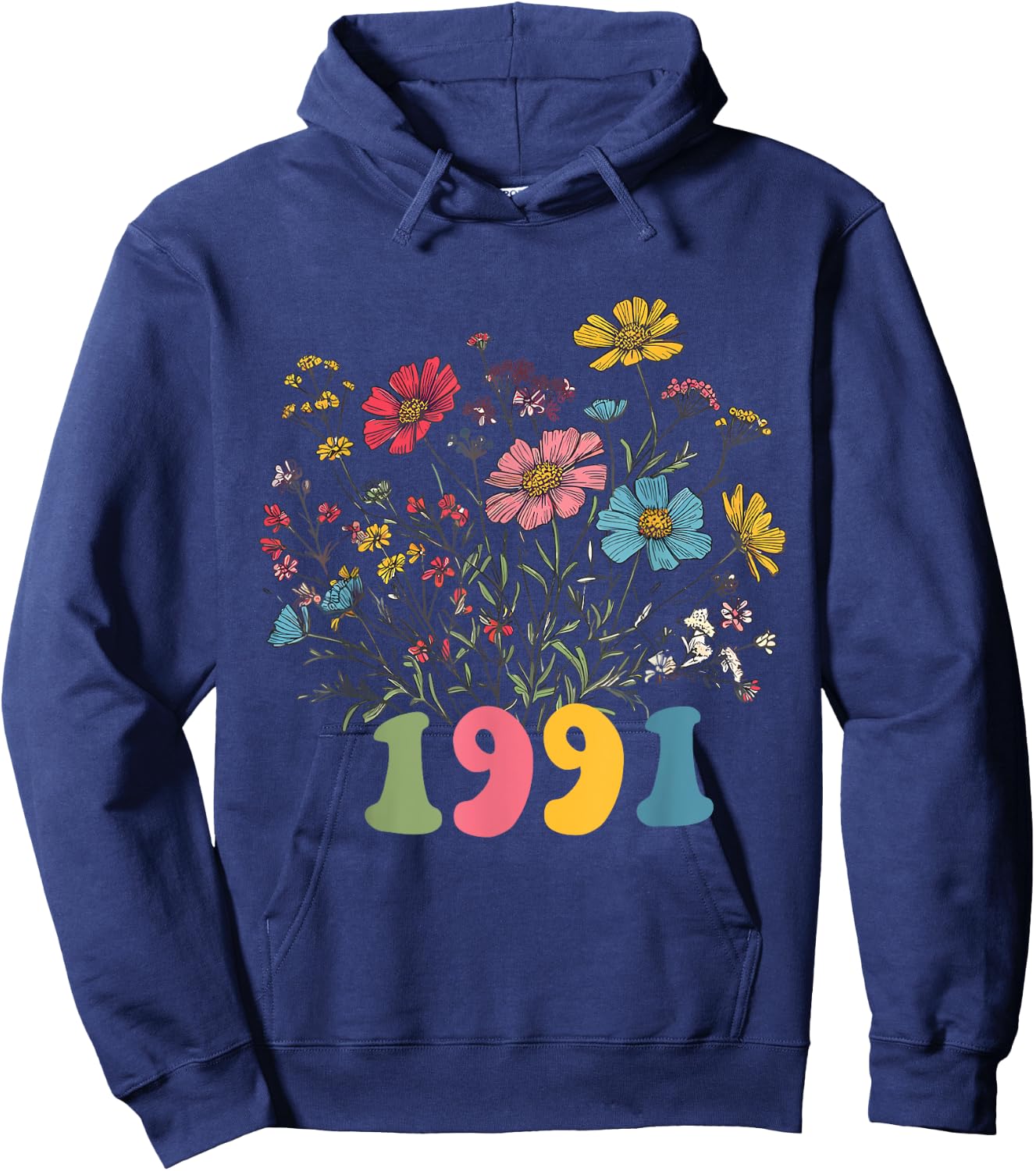 Wildflower Born 1991, 34th Birthday 1991 birthday Hoodie - Hoodie | Navy