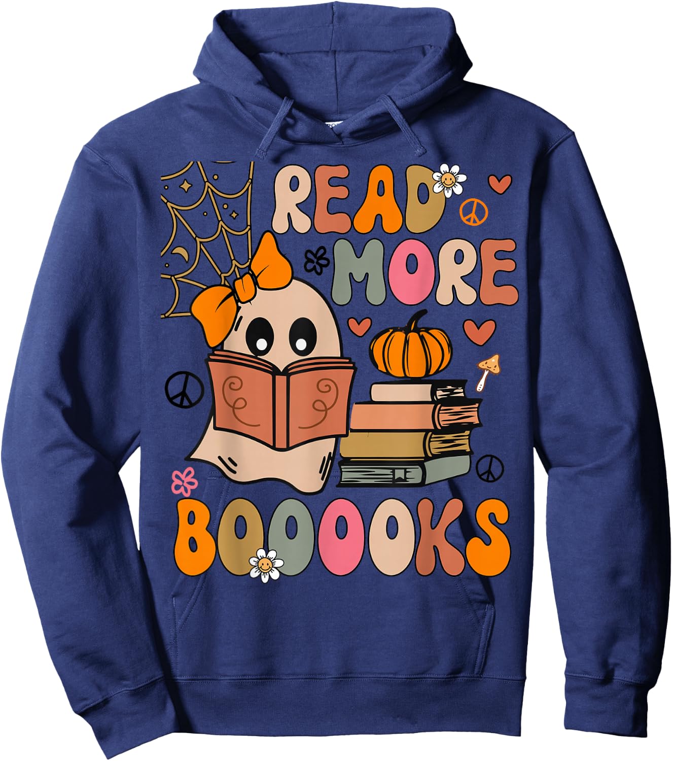 Cute Booooks Ghost Read More Books Funny Teacher Halloween Hoodie - Hoodie | Navy